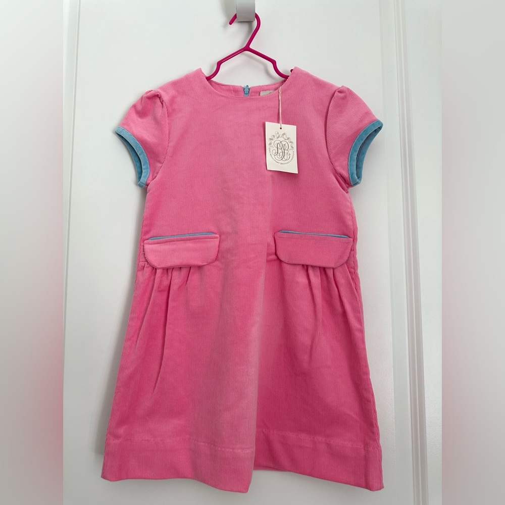 The Beaufort Bonnet Company Pink Casual Girls Dress with Blue Trim